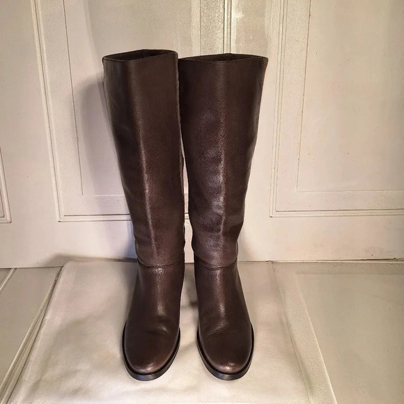 Cole Haan Adler Grey Riding Boot Leather/Suede With Gold Accent Buckle 6 1/2 - Picture 1 of 13